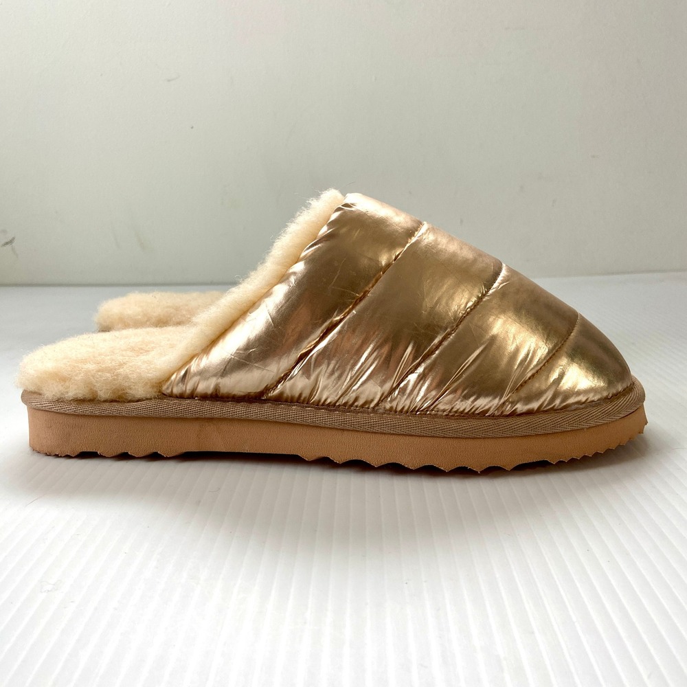 Alpine Design Lara Slippers Metallic Gold Wool Blend Fur Lining Womens 10 NEW